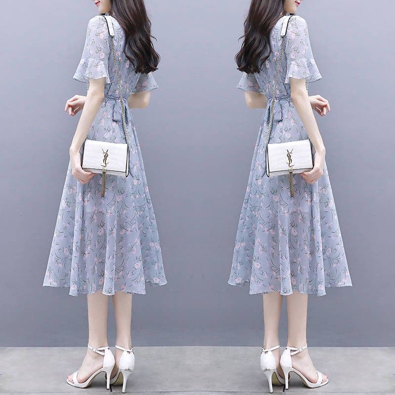 Improved model, please see the actual foreign trade model before placing an order, milk silk green flower ice silk dress summer fairy super