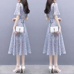 Improved version, please check the actual product before ordering. Export style, milk silk green floral ice silk dress, summer fairy ultra.