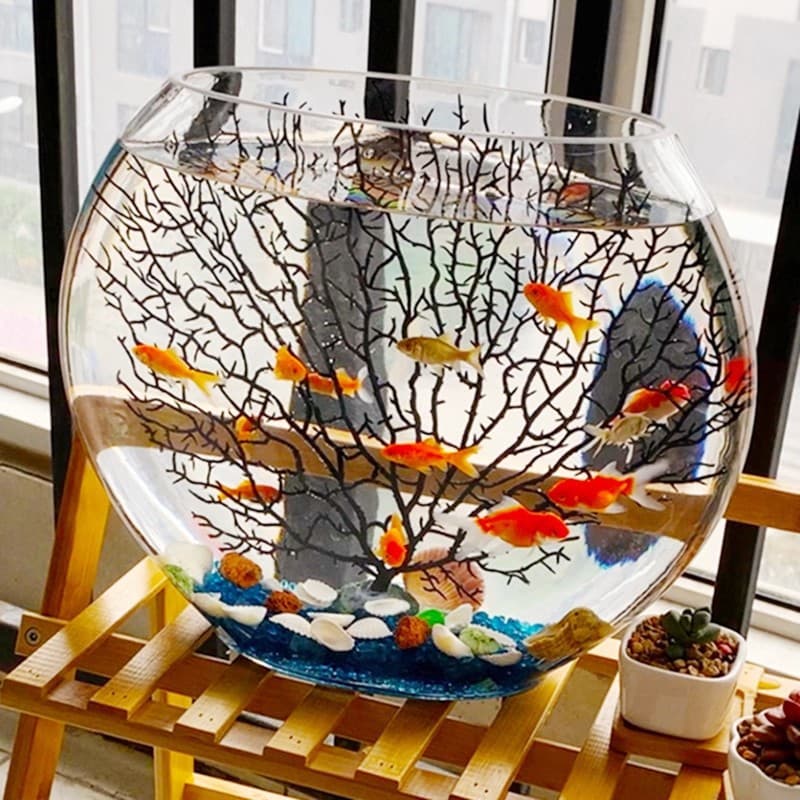 Creative ultra-white flat goldfish tank oval living room entrance tropical fish tank desktop mini small glass fighting fish tank