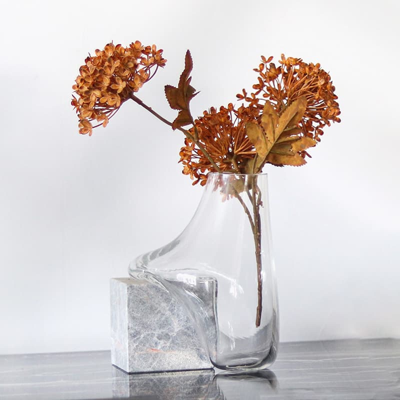 Creative Abstract Marble Hydroponic Vase, Irregular Glass Flower Vase Decoration, Luxury Showroom Living Room Dining Table Ornament