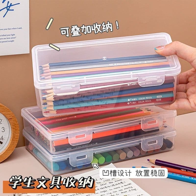 Large Capacity Pencil Storage Box, Transparent Stationery Organizer, Large Pen Holder for Children's Drawing Crayons Desktop Storage Box