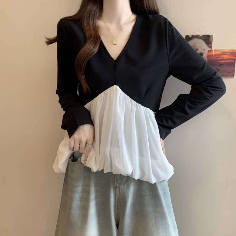 Fashionable V-Neck Long Sleeve Women's Top Slimming Versatile Trendy Design Shirt Autumn 2025 New Arrival plus Size Blouse