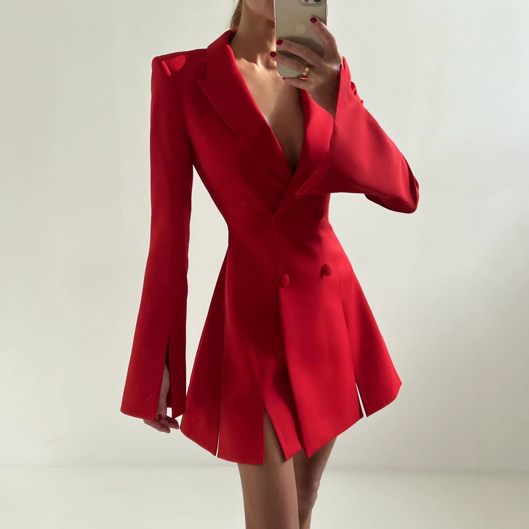 Cross-border Custom Multi-color Waist-slimming Suit Dress with Flared Split Sleeves and Double-breasted Tailored Women's Blazer