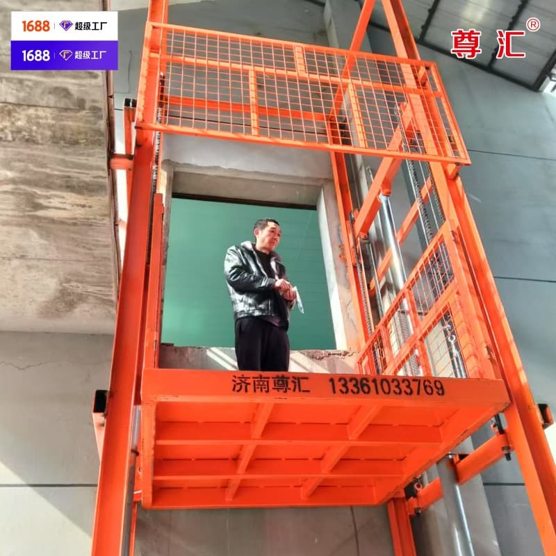 Warehouse two-story freight elevator, electric hydraulic lifting platform, sliding rail type, factory two-story freight elevator, workshop hydraulic lift