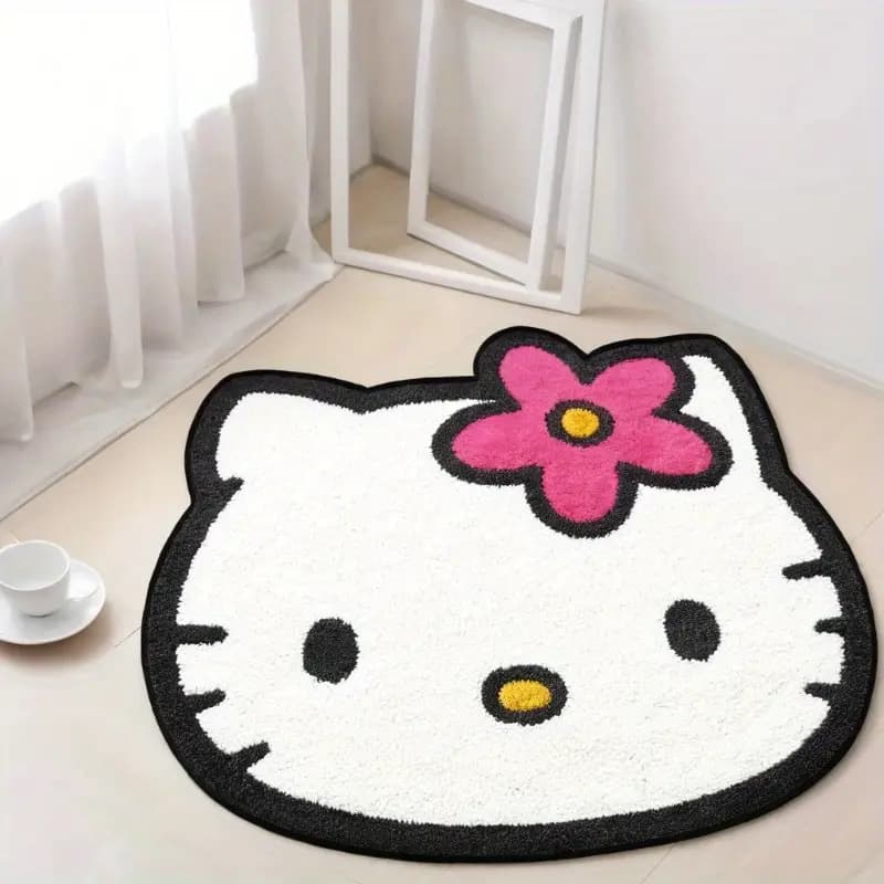 Cartoon Hello Kitty Irregular Shape Imitation Cashmere Floor Mat, Soft Bedside Rug, Warm, Wear-Resistant, Skin-Friendly Doormat