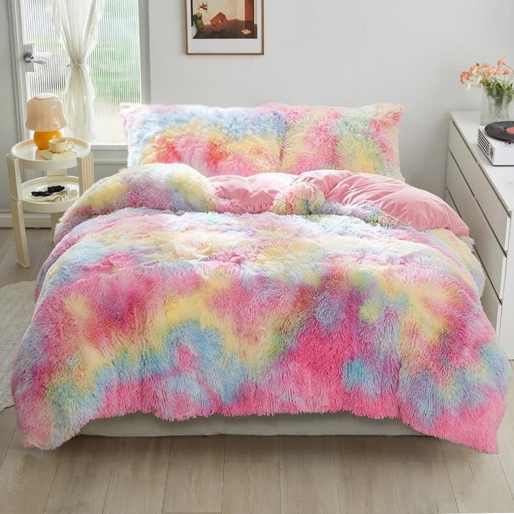 Best-selling Export Bedding Set Plush Rainbow Quilt Cover Set Thick Warm