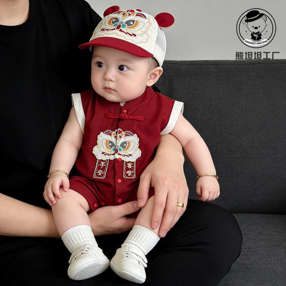 One-year-old clothes, baby summer clothes, summer jumpsuits, thin summer clothes, full-month baby 100-day Tang suit dress
