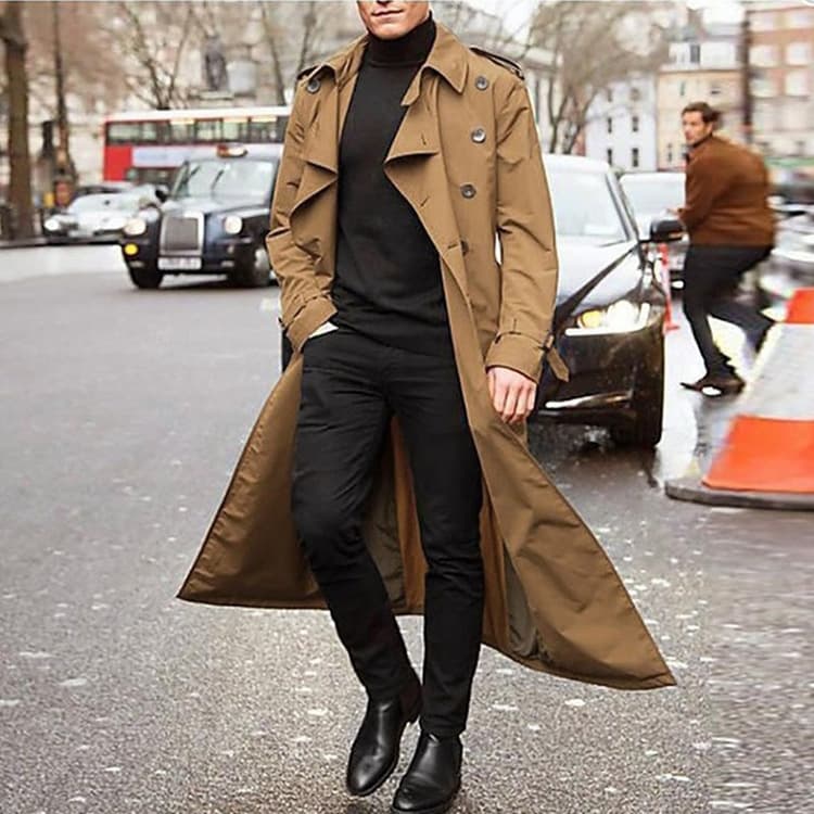 Cross-border men's mid-length windbreaker European and American men's long windbreaker fashion windbreaker casual outer men's belt