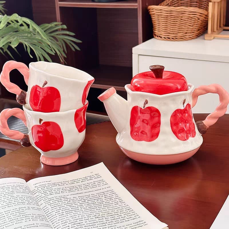 Festive Red Kettle, One Kettle with Two Cups Set, Home Cold Water Kettle, Mug, Housewarming Wedding Bridesmaid Gift Box