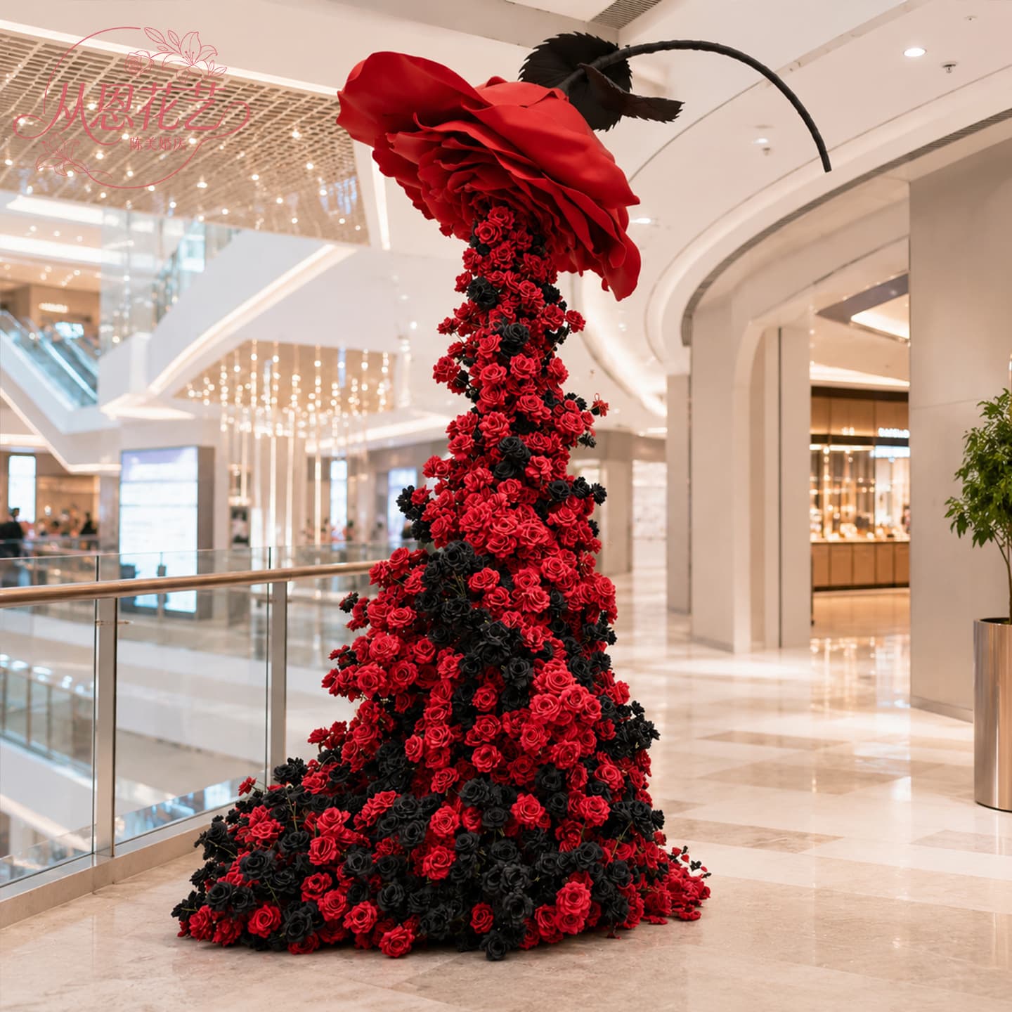 Artificial Rose Waterfall Flower Wall Shopping Mall Influencer Photo Spot Decoration Background Wall Mall Clothing Store Wedding Festival Scene