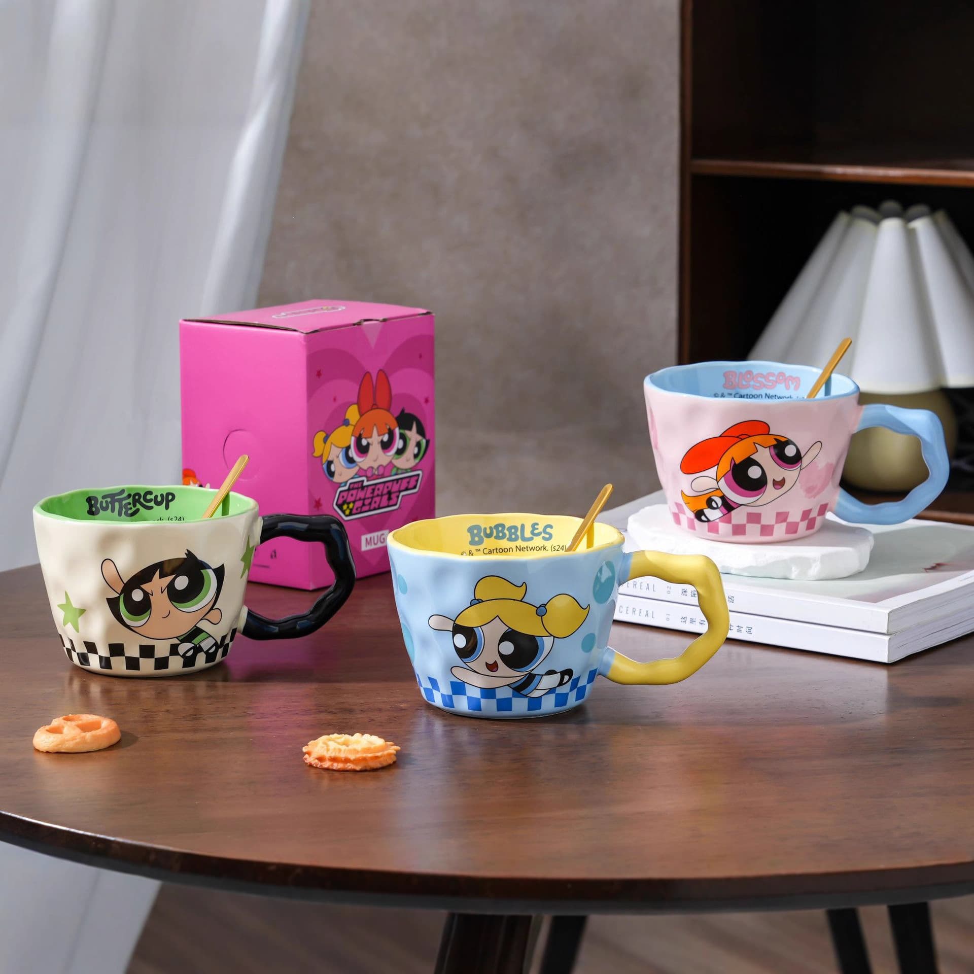 The Powerpuff Girls Cartoon Ceramic Mug with Handle, Cute Girl's Mug, Universal Breakfast Cup, Household Water Cup