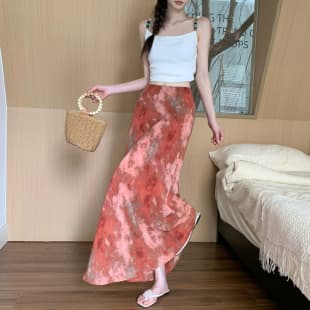 2026 New Fashion Vintage Floral Print Denim Long Skirt Summer Skirt Lotus Hem Skirt