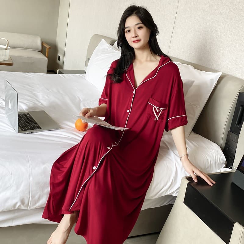 Summer Plus Size Sleep Dress for Women Up to 280 lbs, Modal Cardigan Print Loose Loungewear, Korean Style Casual Pajamas