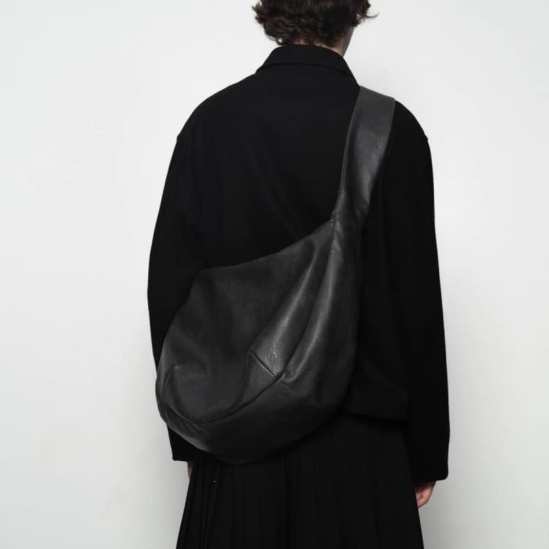 PURE2 MOTTLED HOBO BAG washed mottled crossbody pleated leather hobo bag black brown polycotton