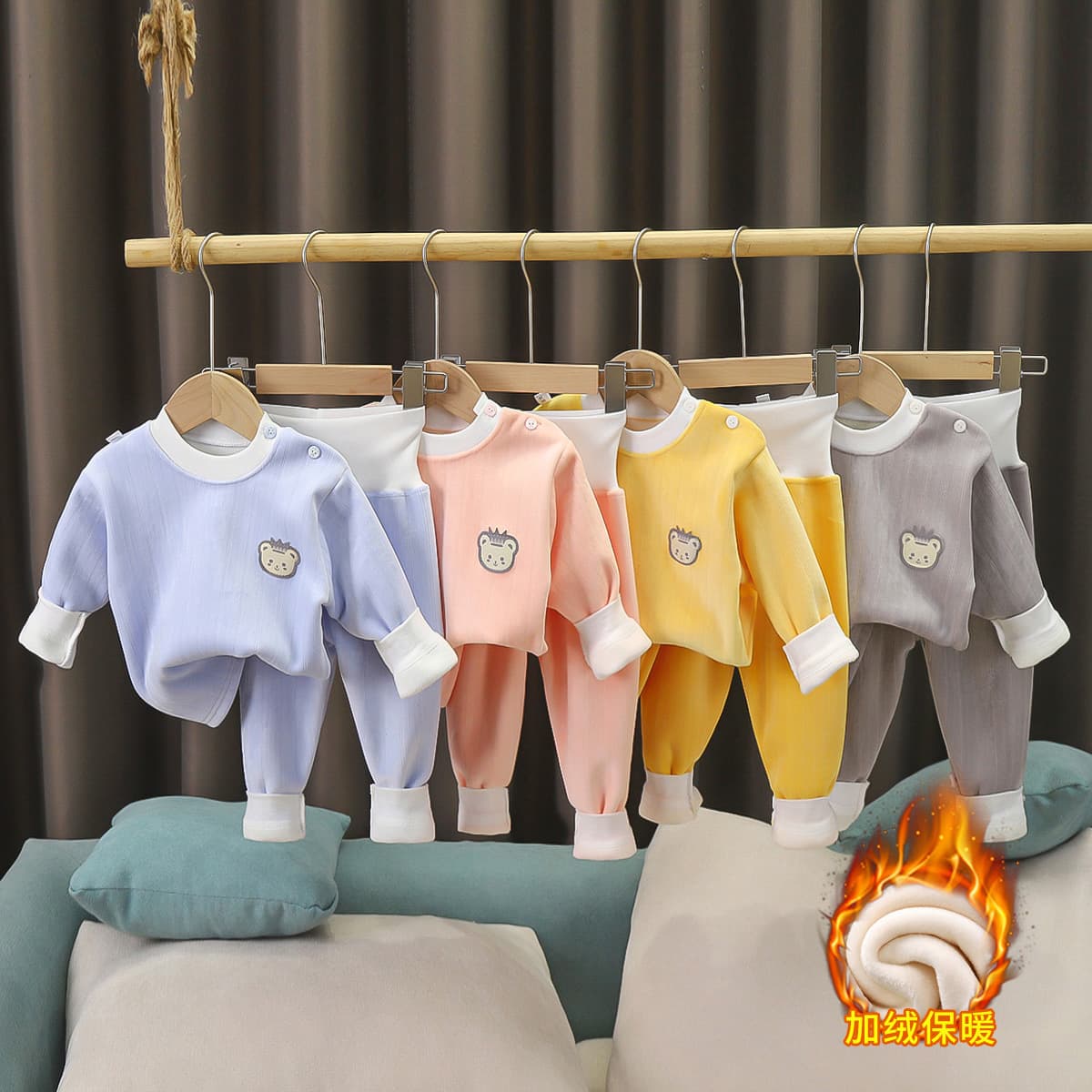 Baby fleece suit children's high-waisted thermal underwear baby autumn clothes autumn trousers spring and autumn men's and women's pajamas autumn and winter