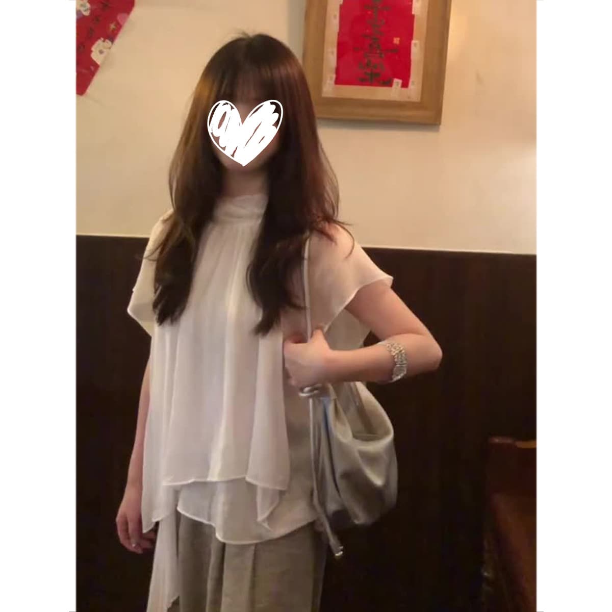 French-style Irregular Ribbon Stand Collar Blouse Loose Fitting Ruffled Top for Women
