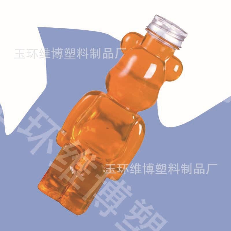 Transparent, thickened, teddy bear-shaped milk tea bottle, 400ml disposable plastic bottle, decorative bottle, storage jar, juice cup