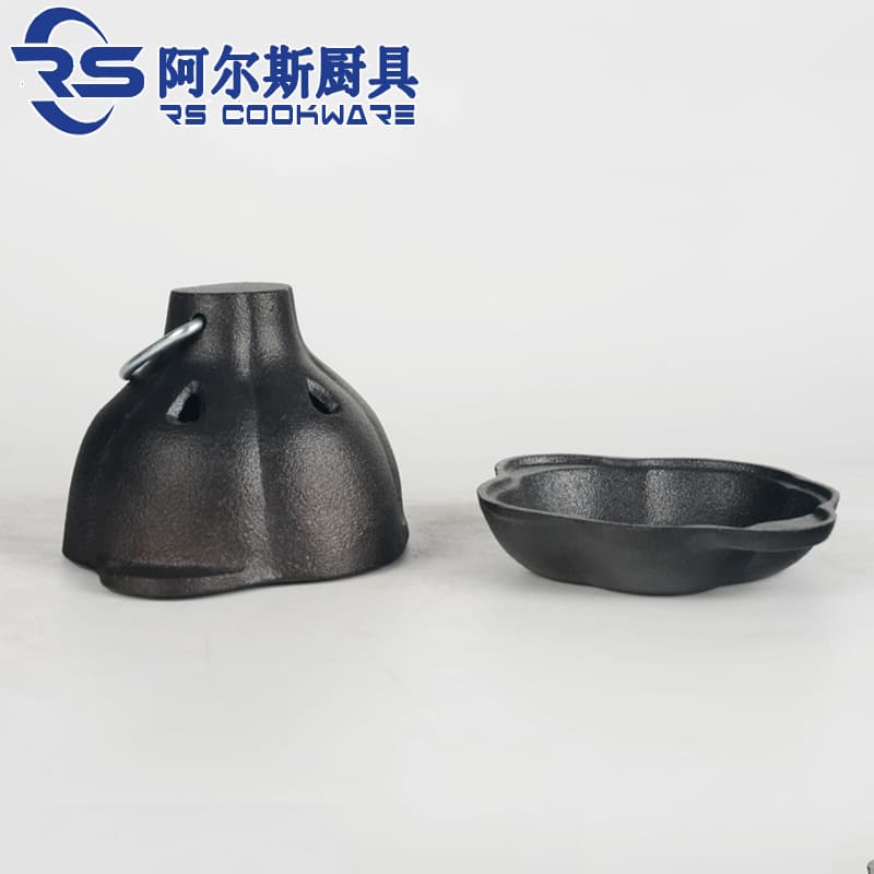 Als Cast Iron Flat Bottom Garlic Roaster, Iron Pot for Roasting Oranges, Tea-Steamed Chestnuts, Non-Stick Coating-Free Double-Ear Detachable Cooker