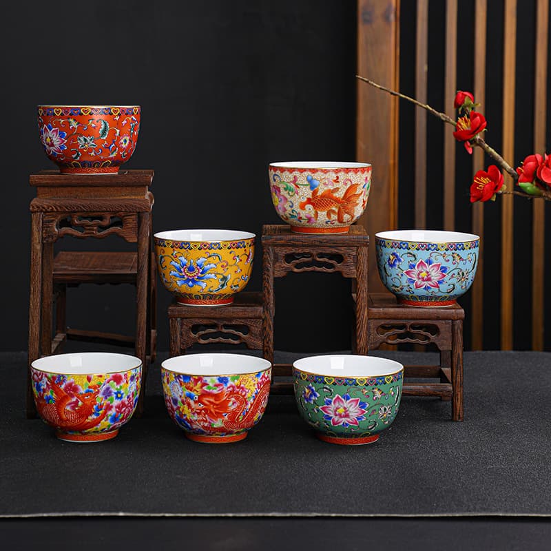 Enamel master cup ceramic kung fu tea set single cup tea cup personal tea cup filigree palace thousands of flowers large tea cup