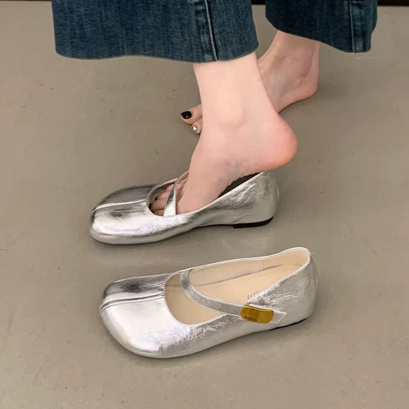 Ballet Mary Jane Shoes for Dresses Women's 2026 New Spring Summer Very Nice Inner Height Increase Silver Flats