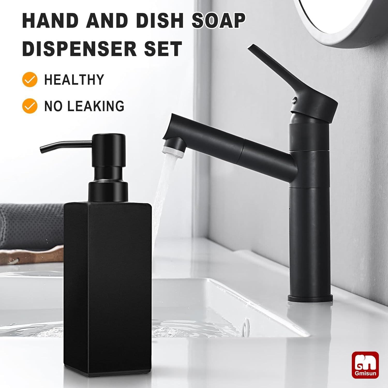 Glass Hand Sanitizer Bottle Black Soap Dispenser Bathroom Stainless Steel Pump Set Toilet Soap Dispenser Cross-Border Ready Stock