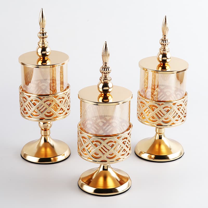 Cross-border European Candlestick Decoration Western Dining Table Candle Dinner Three-Piece Golden Home Wedding Props Decorations