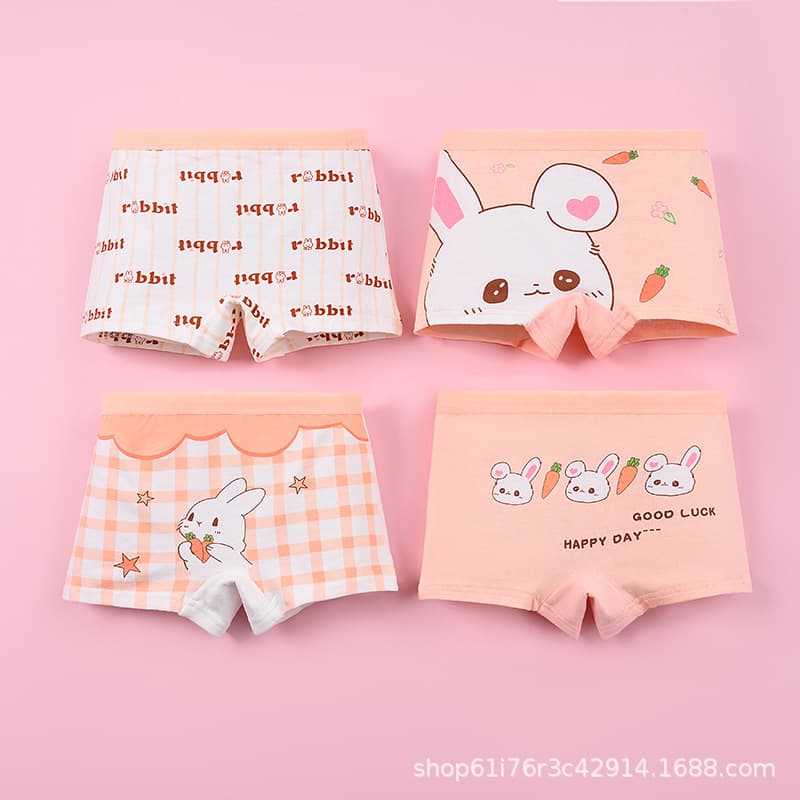 Amazon Kids Underwear Girls Full Cotton Four-Corner Cartoon Girls Underwear Cotton Baby Kids Primary School Students Underwear Girls