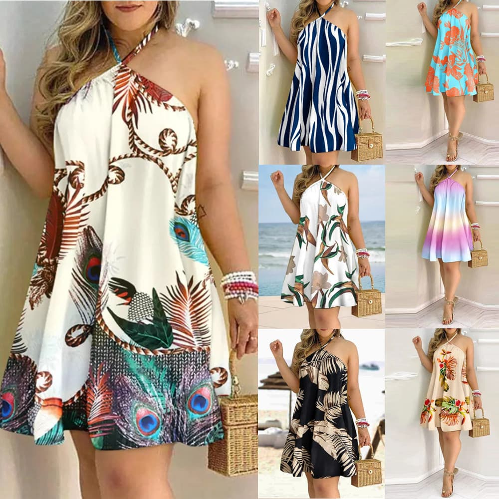 2023 Best-selling for Wish and Amazon Standalone Stores Summer Off-shoulder Halter Tie Loose Women's Dress