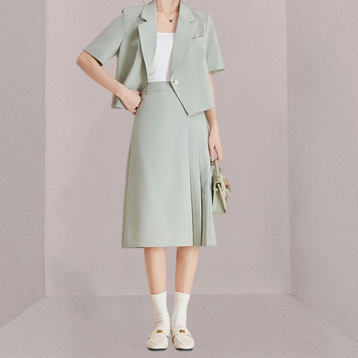 Mint Green Blazer for Women Summer Style Outfit Set Short Blazer Suit for Petite Commute Casual