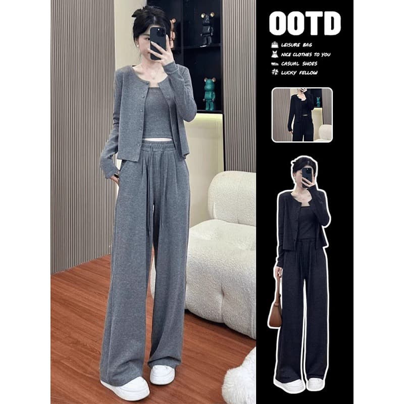 Japanese casual fashion sportswear set for women spring autumn and early winter new small high-end three-piece set
