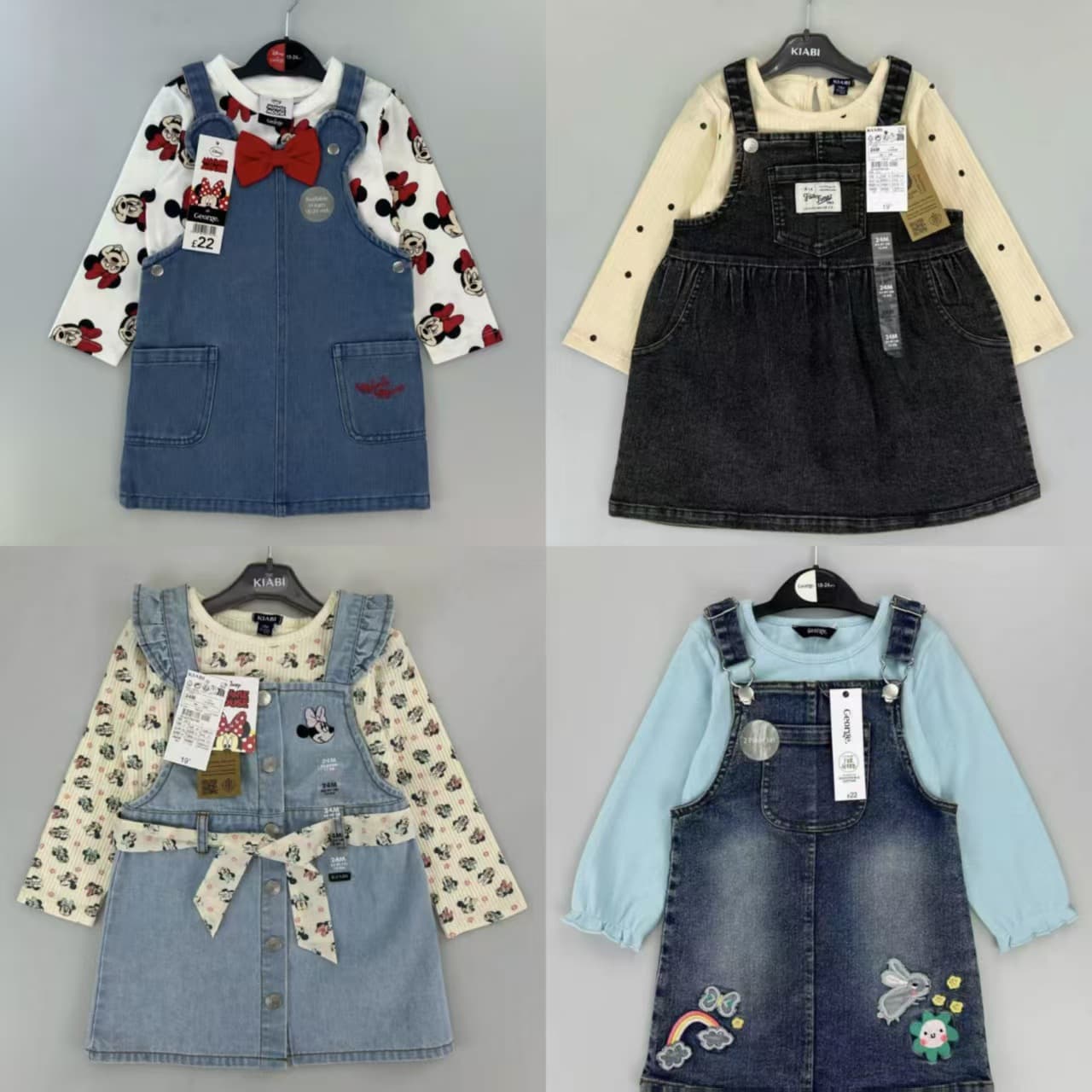 Export Hot Selling Kids' Girls' Denim Corduroy Overall Dress Set European/American Fall New Two-Piece