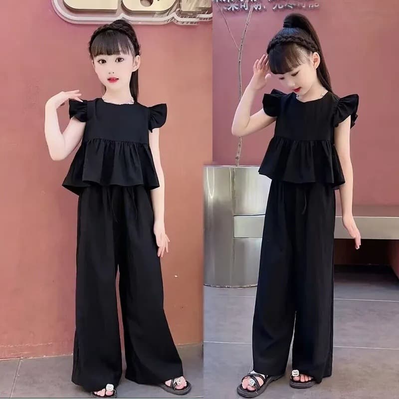 2023 New Girls' Summer Set with Flutter Sleeves and Ice Silk Pants, Thin Flutter Sleeve Shirt and Yamamoto Pants Two-Piece