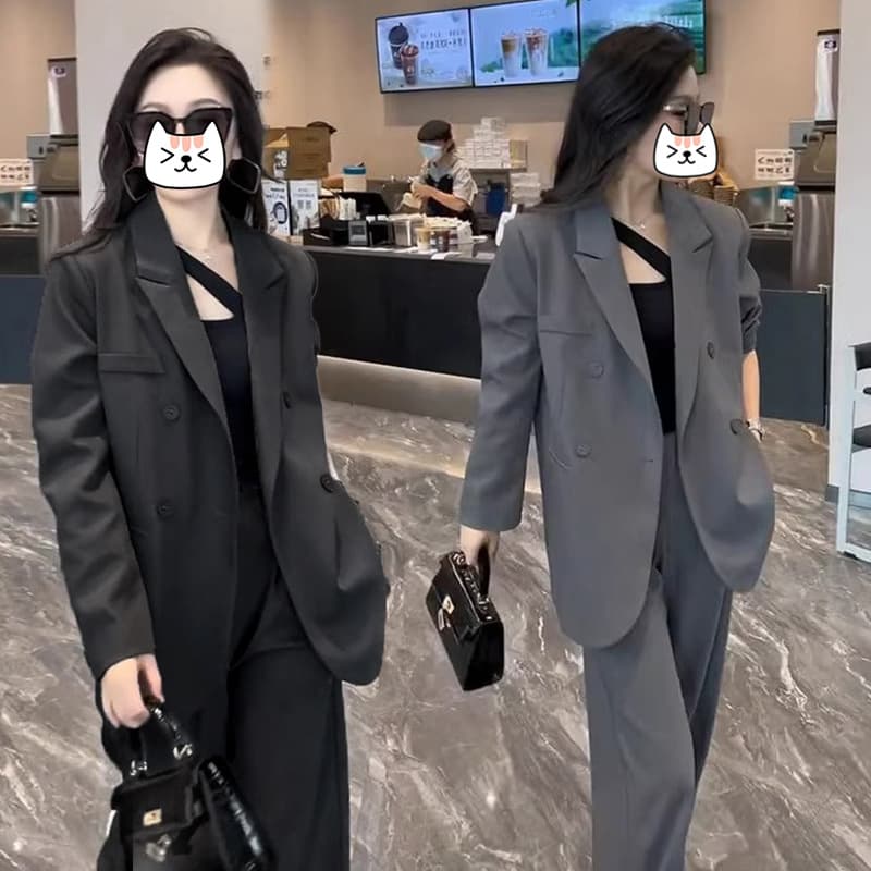 Plus Size Women's High-End Casual Loose Suit Set for Fat mm Slimming Wide-Leg Pants Two-Piece Set [6613]