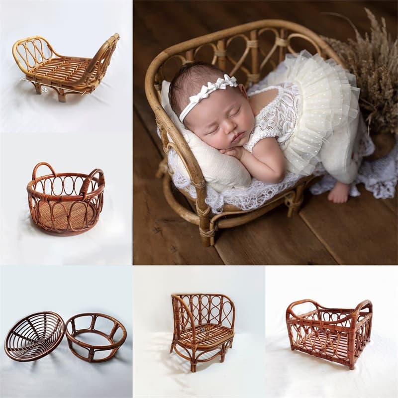 Newborn photography props rattan bamboo cot auxiliary props basket chair baby photo basket shooting studio baby