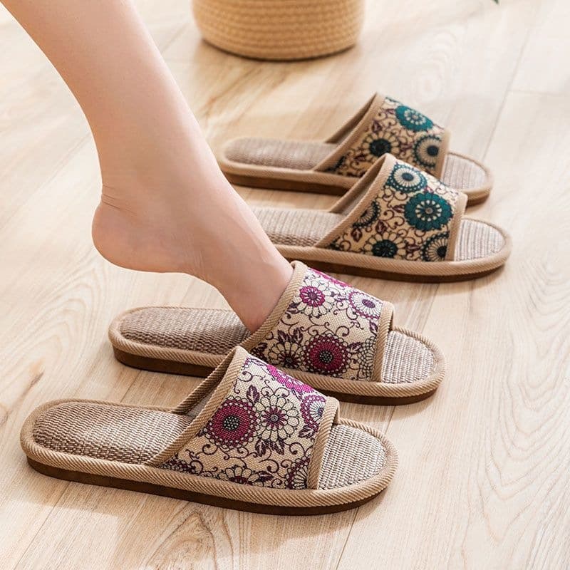 2026 Summer New Japanese Linen Slippers Women's Home Non-slip Quiet Cotton Linen Fabric Couple Slippers Floor Slippers