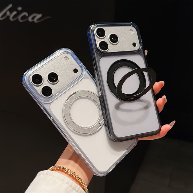 Frosted Magnetic 360° Rotating Stand Compatible with iPhone 17 Pro Max, Apple 16/15 Phone Case 14 Transparent 12