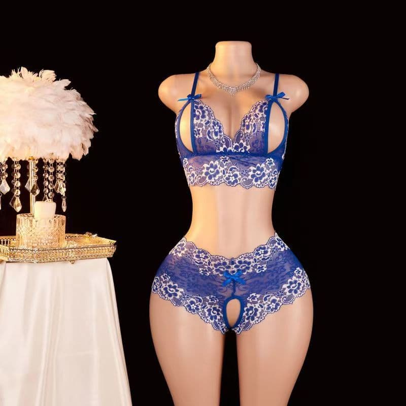 European and American style lace see-through three-piece lingerie set, sexy camisole bra and panties two-piece set