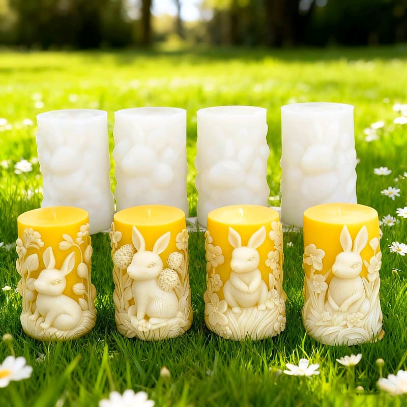 Easter Bunny Flower Relief Cylinder Aromatherapy Candle Silicone Mold DIY Candle Diffuser Stone Mold