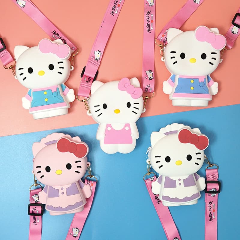Hello Kitty Cat Coin Purse Student Cute Cartoon Kids Bag Anime Sanrio Silicone Mini