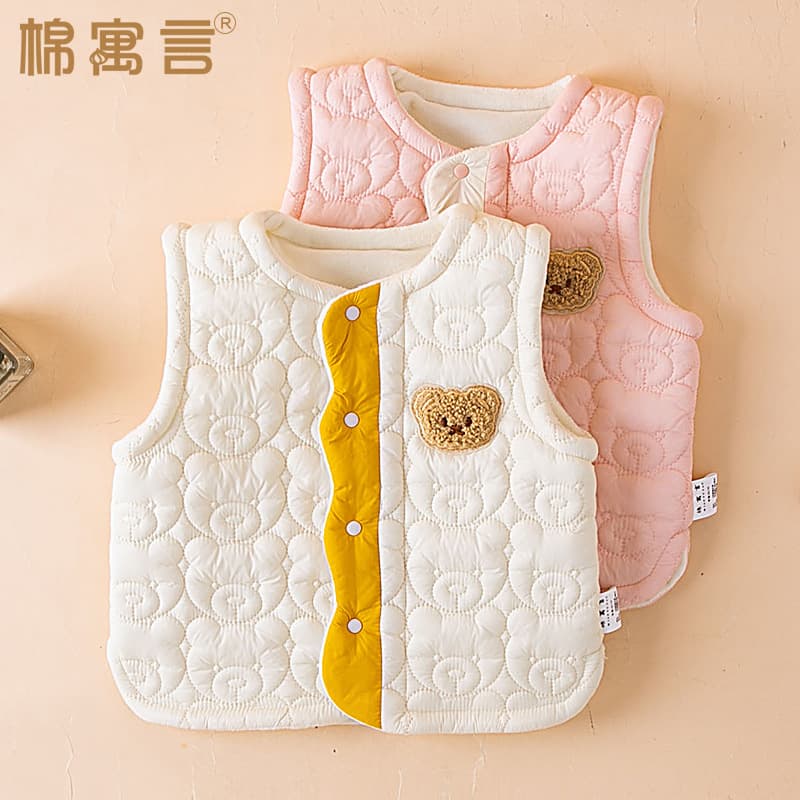 Children's Vest Autumn Winter Thickened Fleece Lined Vest Boy Cute Super Cute Bear Vest Girl Baby Sleeveless Jacket Outerwear