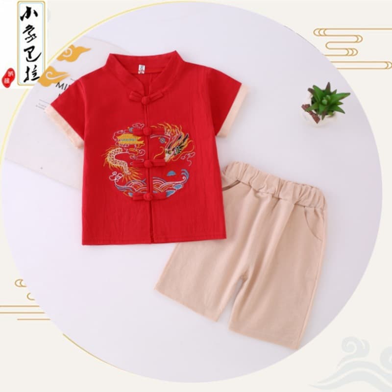 Boys' Hanfu Summer 2024 New Boys' Ancient Style Handsome Children Chinese Style Boy Short Sleeve Children's Day Set