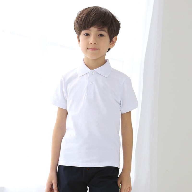 Children's White Short-Sleeve T-Shirt Pure Cotton Boys Polo Shirt Student Class Uniform School T-Shirt Girls Summer Top