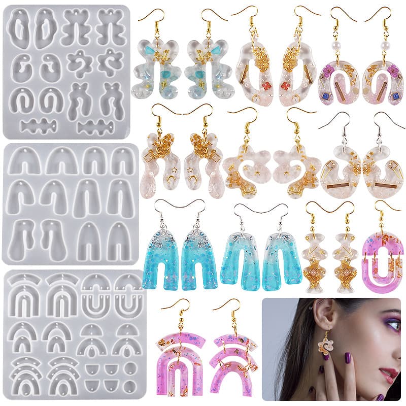 DIY Earring Resin Mold Irregular Geometric Earring Pendant Drop Shape UV Silicone Mold