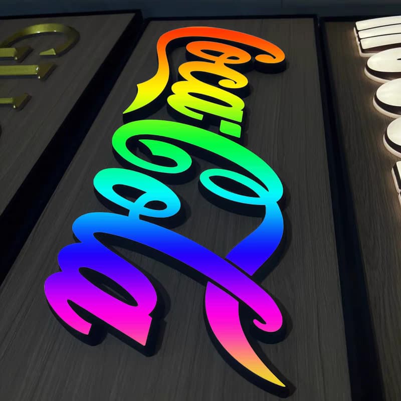 Color-changing stainless steel colorful dynamic billboard with luminous characters at the sign door