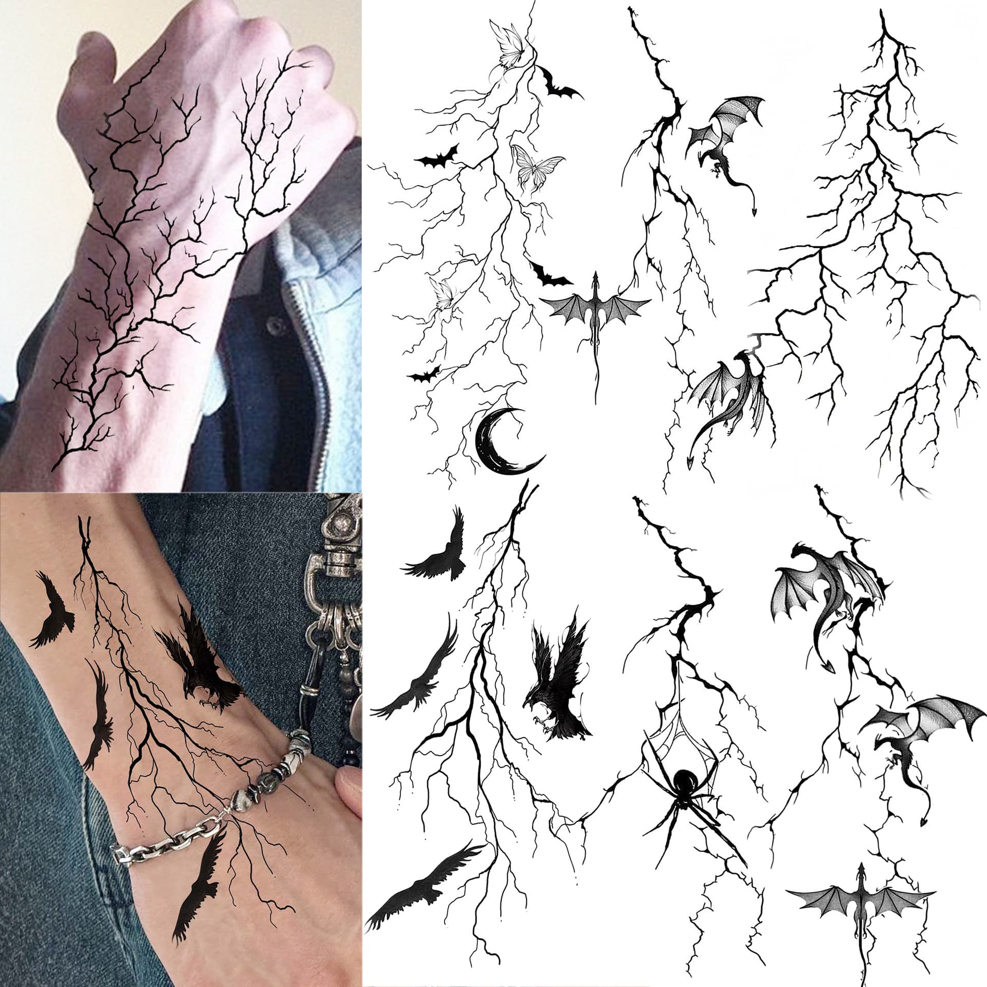 Cross-Border New Lightning Thunder Hand Back Neck Tattoo Water Transfer Tattoo Sticker SHEIN European American Tattoo