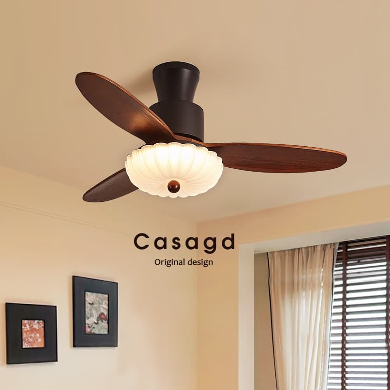 Vintage Bedroom Fan Light Retro Style 6-Speed Ceiling Fan with Light Solid Wood Dining Room Chandelier Fan Light Casa
