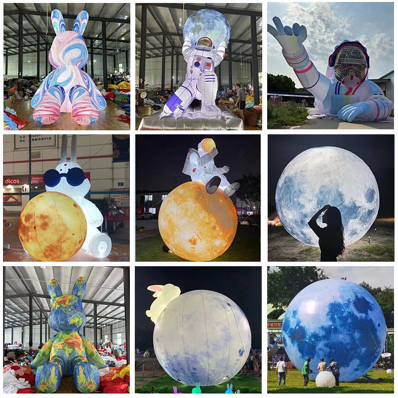 Mid-Autumn Festival Inflatable Moon Balloon with Rabbit, Astronaut, Rocket, and Spaceman Moon Landing Large Decoration