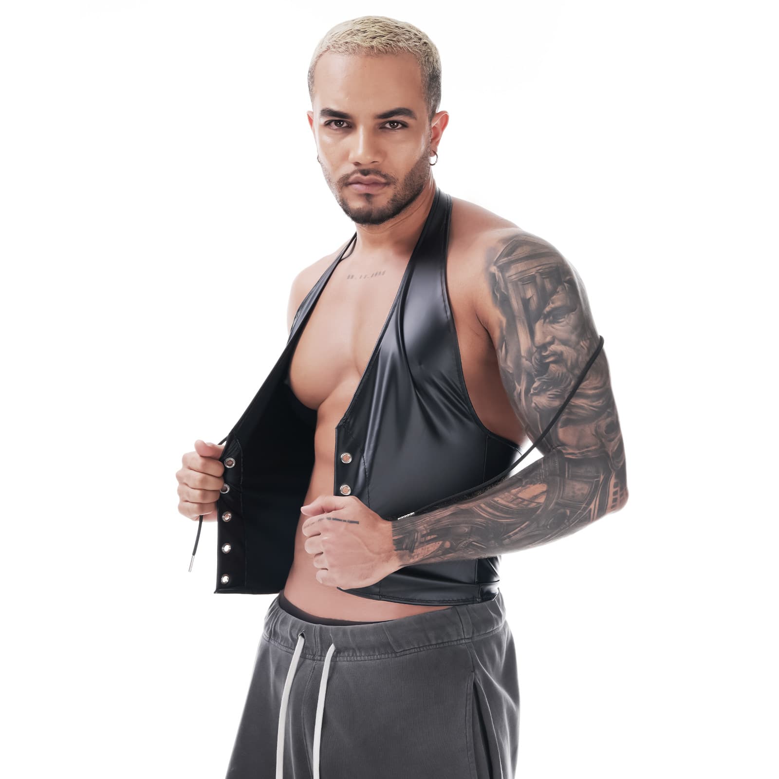 New men's sexy rope faux leather vest foreign trade men's nightclub style halterneck halter top cloak cross-border special