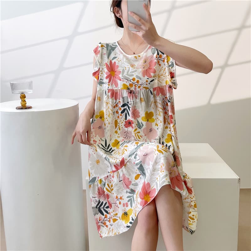 Summer Plus Size Women Thin Cotton Silk Homewear Loose Cotton Silk New Premium Feel Cotton Summer Short Sleeve Homewear