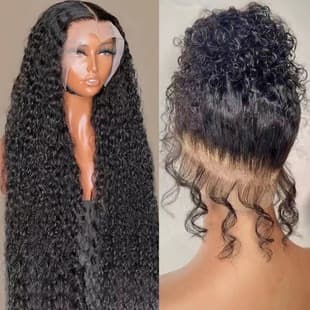 Cross-border European American Wig African Small Curly 13x4 Lace Front Middle Part Long Curly Wig Synthetic High Temp Fiber Wig